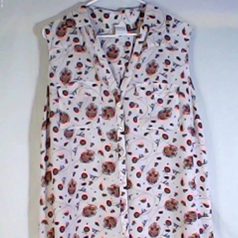 Soho Jeans New York & Company White Sleeveless Floral Design Blouse Size XL